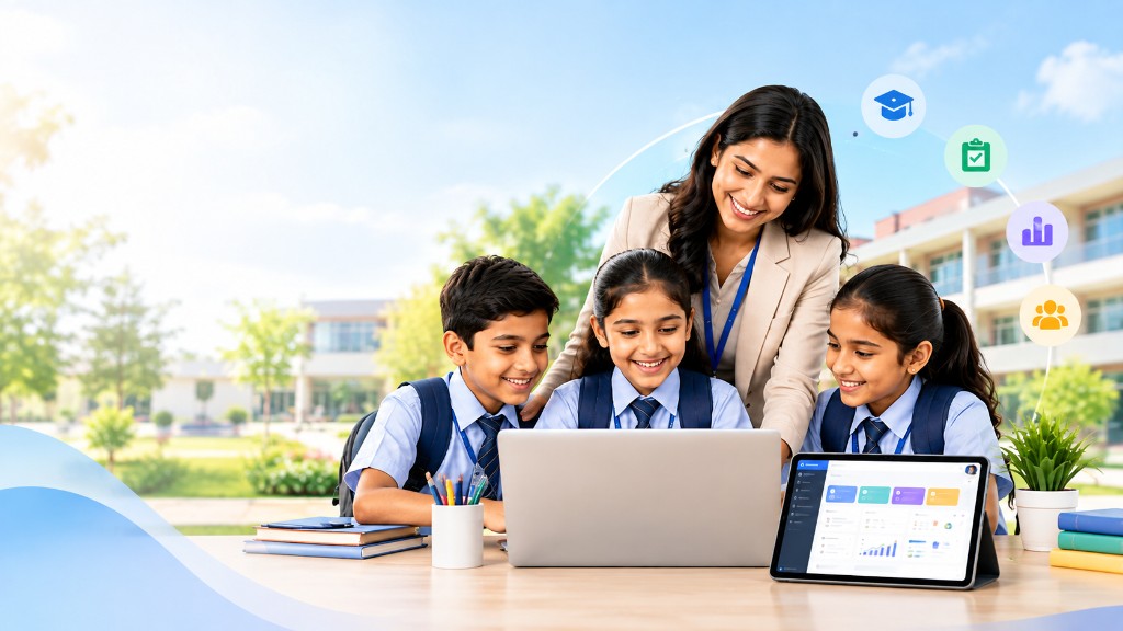 Teacher and students using Acadular school management ERP